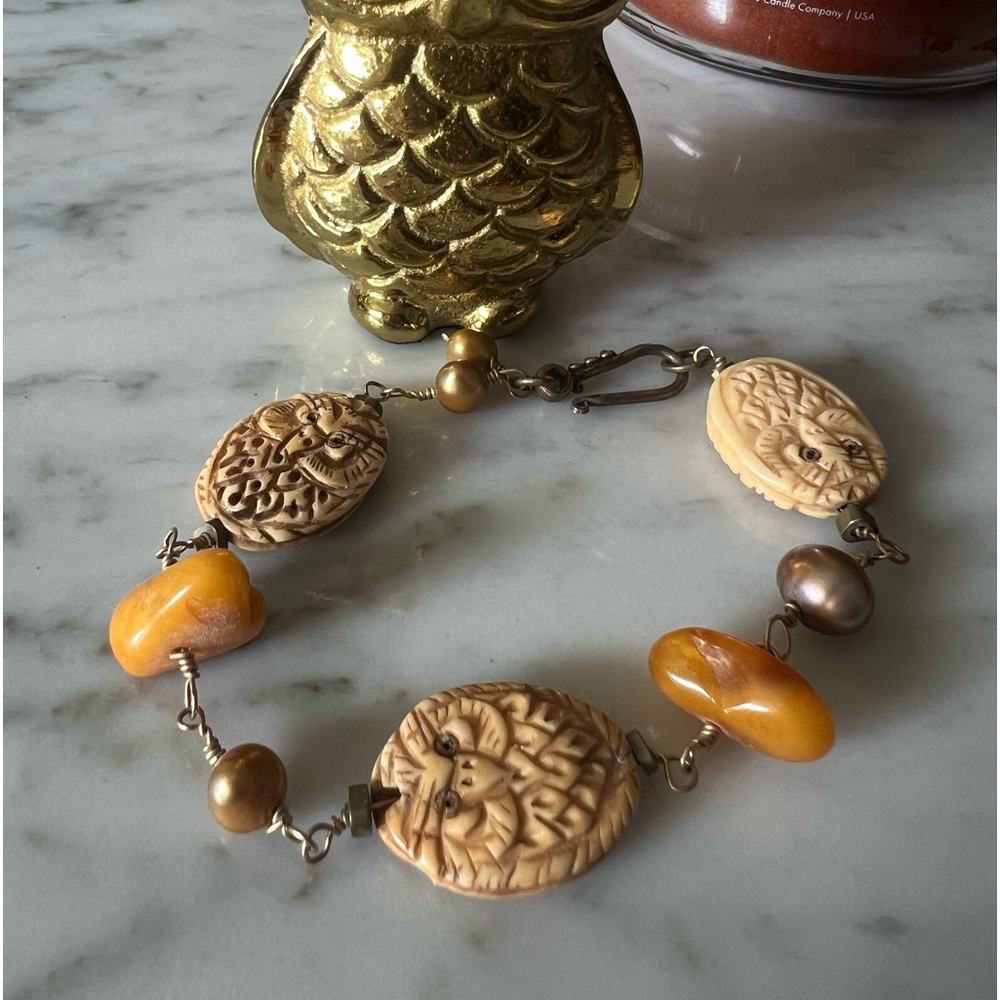 OWL and amber gemstone bracelet/bangle.